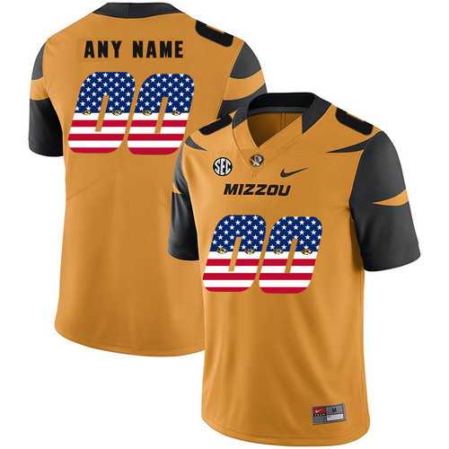 Mens Missouri Tigers Customized Gold USA Flag Nike College Football Jersey